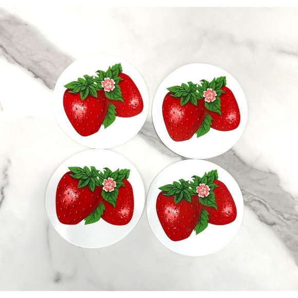 Other - Vintage MCM Strawberry Coasters Round Rubber